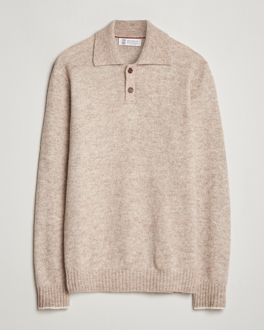 Herr | Tröjor | Brunello Cucinelli | Alpaca Wool Long Sleeve Polo Light Beige