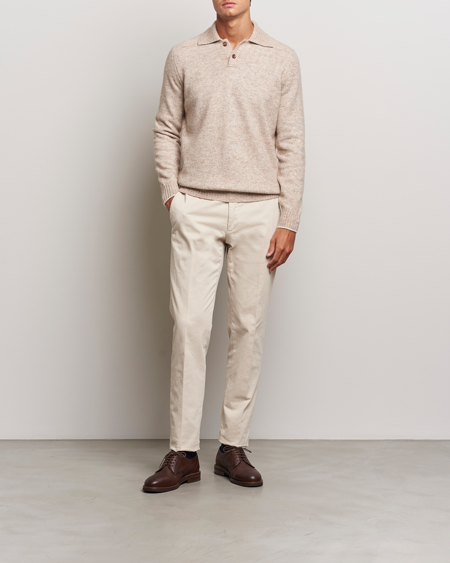 Herr | Tröjor | Brunello Cucinelli | Alpaca Wool Long Sleeve Polo Light Beige