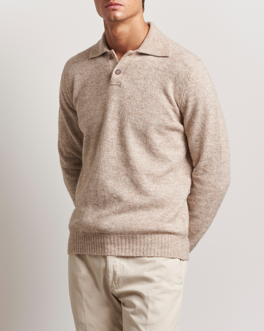 Herr | Tröjor | Brunello Cucinelli | Alpaca Wool Long Sleeve Polo Light Beige