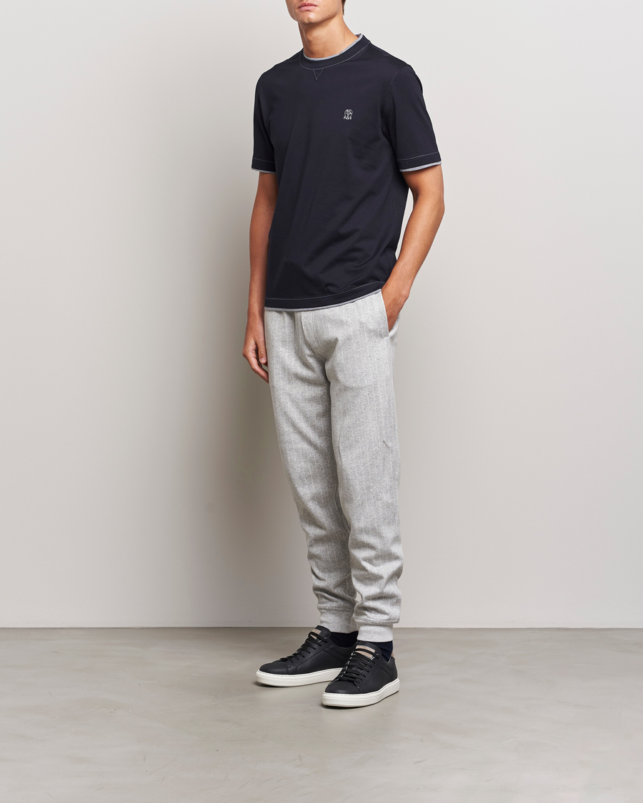 Herr | T-Shirts | Brunello Cucinelli | Short Sleeve Logo T-Shirt Navy