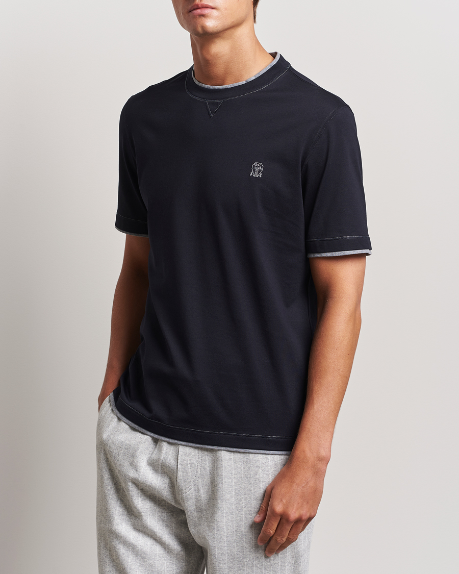 Herr | T-Shirts | Brunello Cucinelli | Short Sleeve Logo T-Shirt Navy
