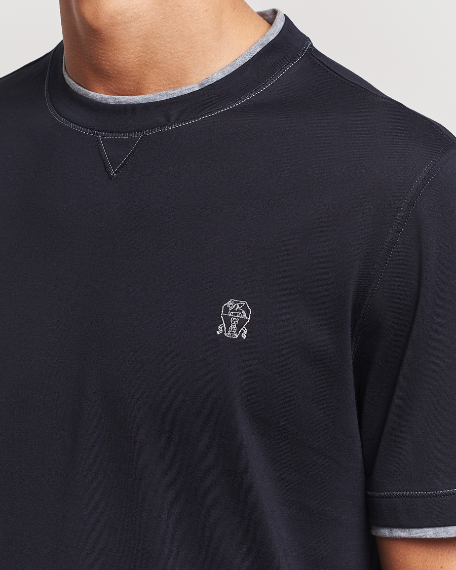 Herr | T-Shirts | Brunello Cucinelli | Short Sleeve Logo T-Shirt Navy