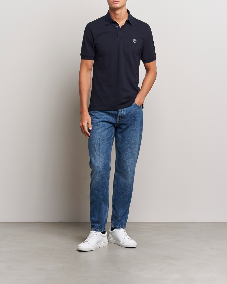 Herr | Pikéer | Brunello Cucinelli | Short Sleeve Logo Polo Navy