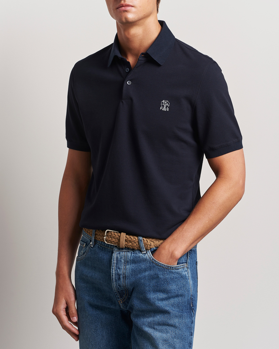 Herr | Pikéer | Brunello Cucinelli | Short Sleeve Logo Polo Navy