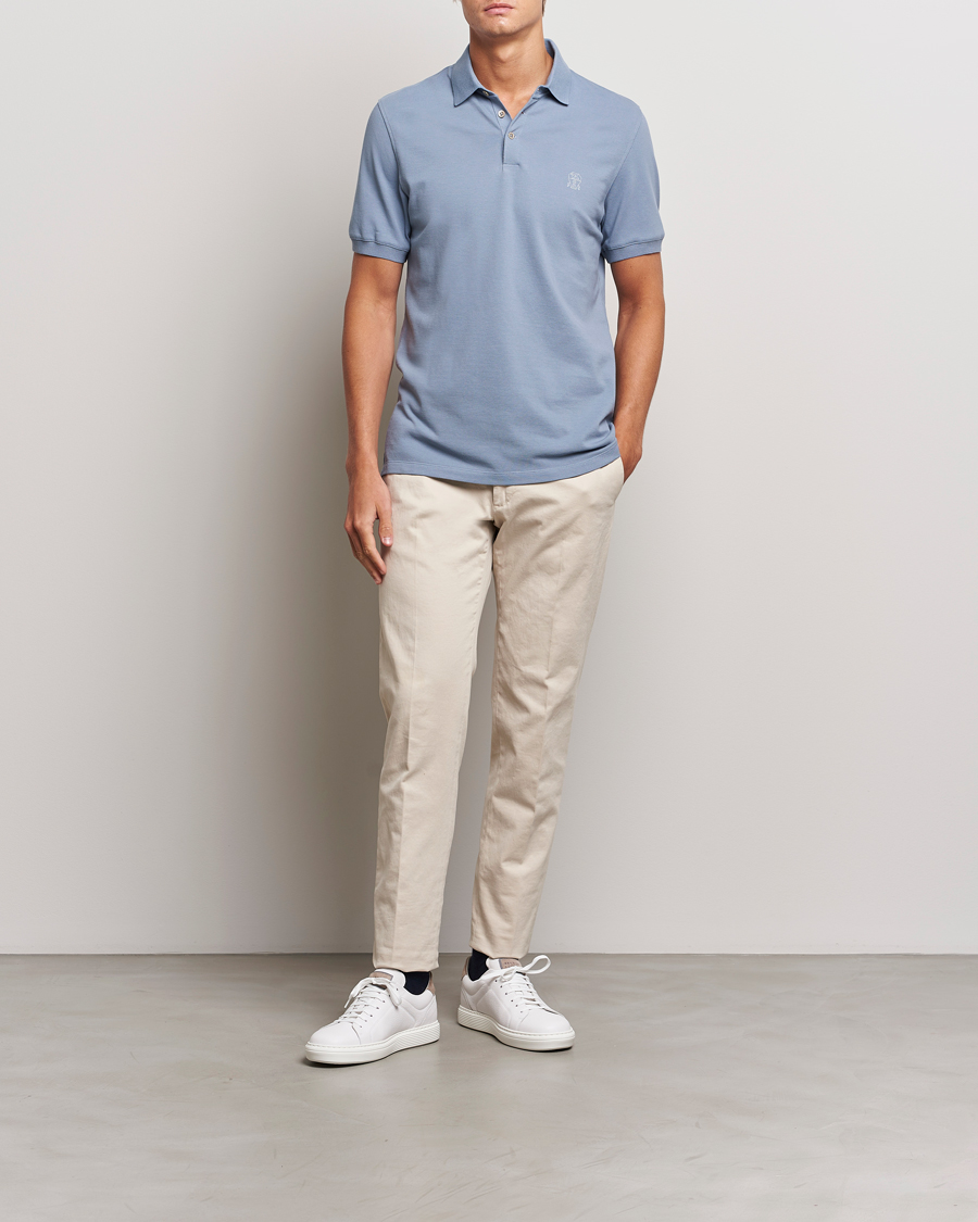 Herr | Pikéer | Brunello Cucinelli | Short Sleeve Logo Polo Celestial