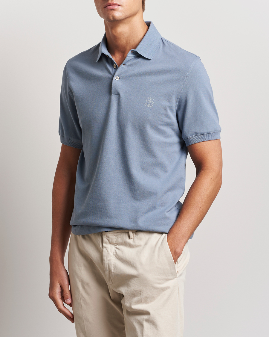 Herr | Pikéer | Brunello Cucinelli | Short Sleeve Logo Polo Celestial