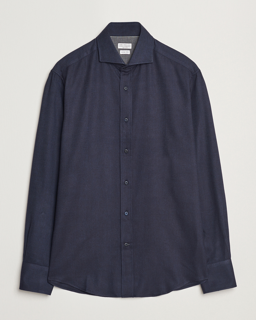 Herr | Skjortor | Brunello Cucinelli | Slim Fit Flannel Shirt Navy