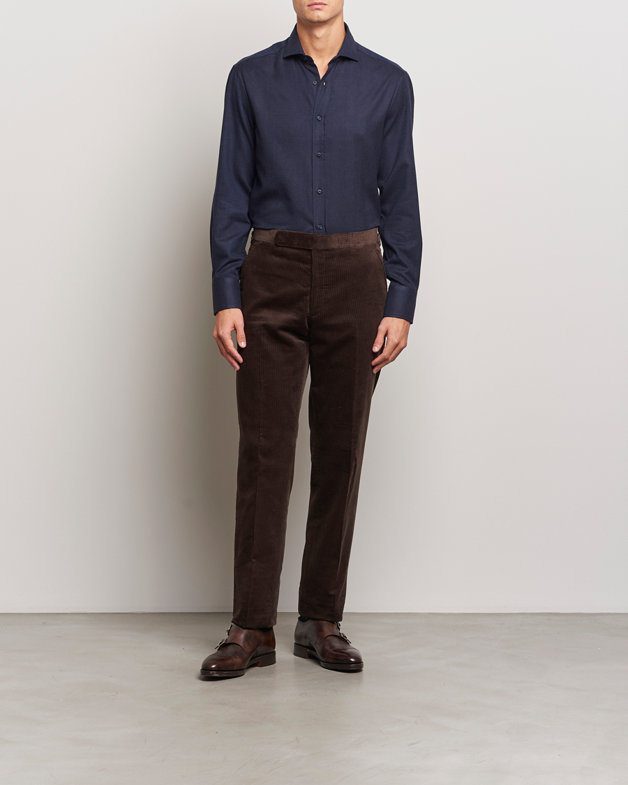 Herr | Skjortor | Brunello Cucinelli | Slim Fit Flannel Shirt Navy
