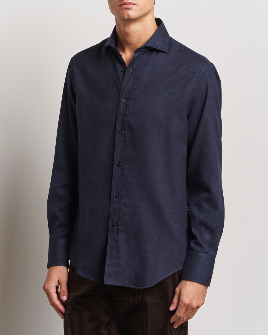 Herr | Skjortor | Brunello Cucinelli | Slim Fit Flannel Shirt Navy