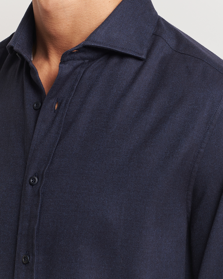 Herr | Skjortor | Brunello Cucinelli | Slim Fit Flannel Shirt Navy