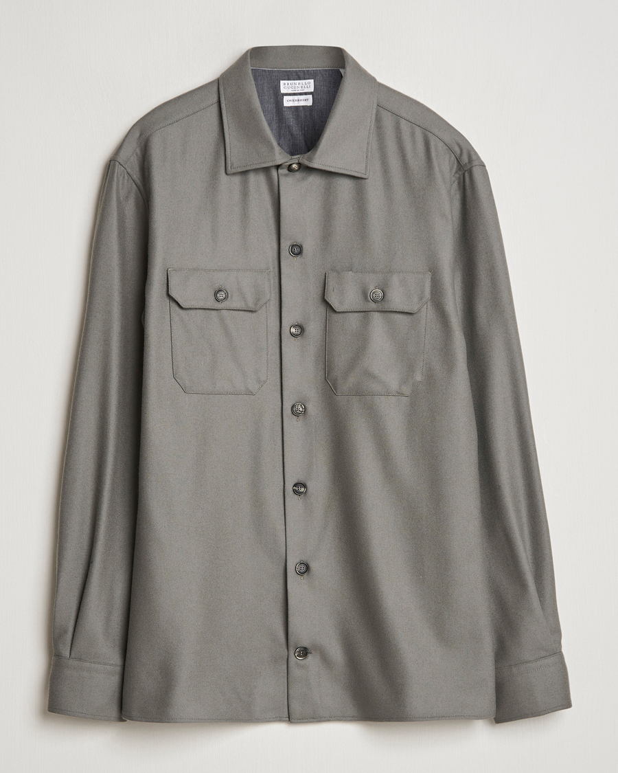 Herr | Skjortor | Brunello Cucinelli | Double Pocket Overshirt Olive