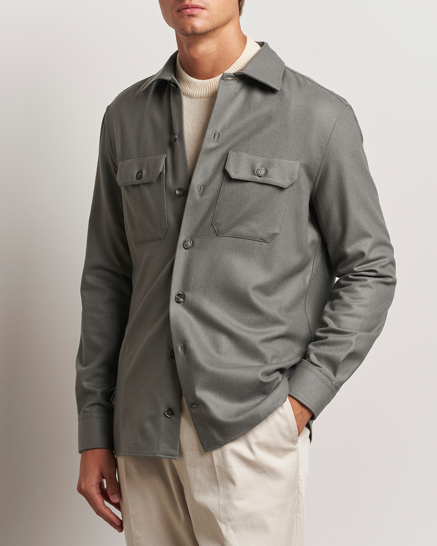 Herr | Skjortor | Brunello Cucinelli | Double Pocket Overshirt Olive