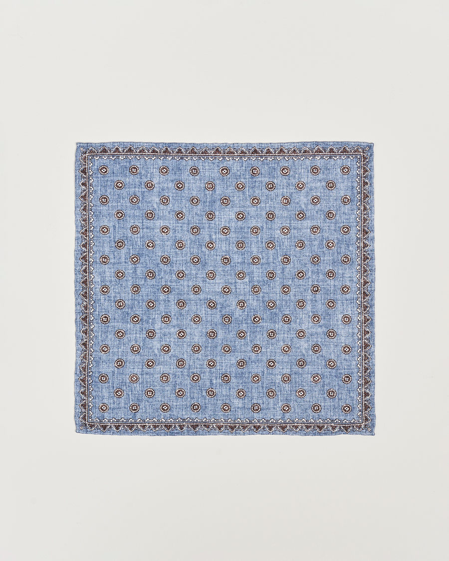 Herr | Brunello Cucinelli Printed Silk Pocket Square Light Blue | Brunello Cucinelli | Printed Silk Pocket Square Light Blue