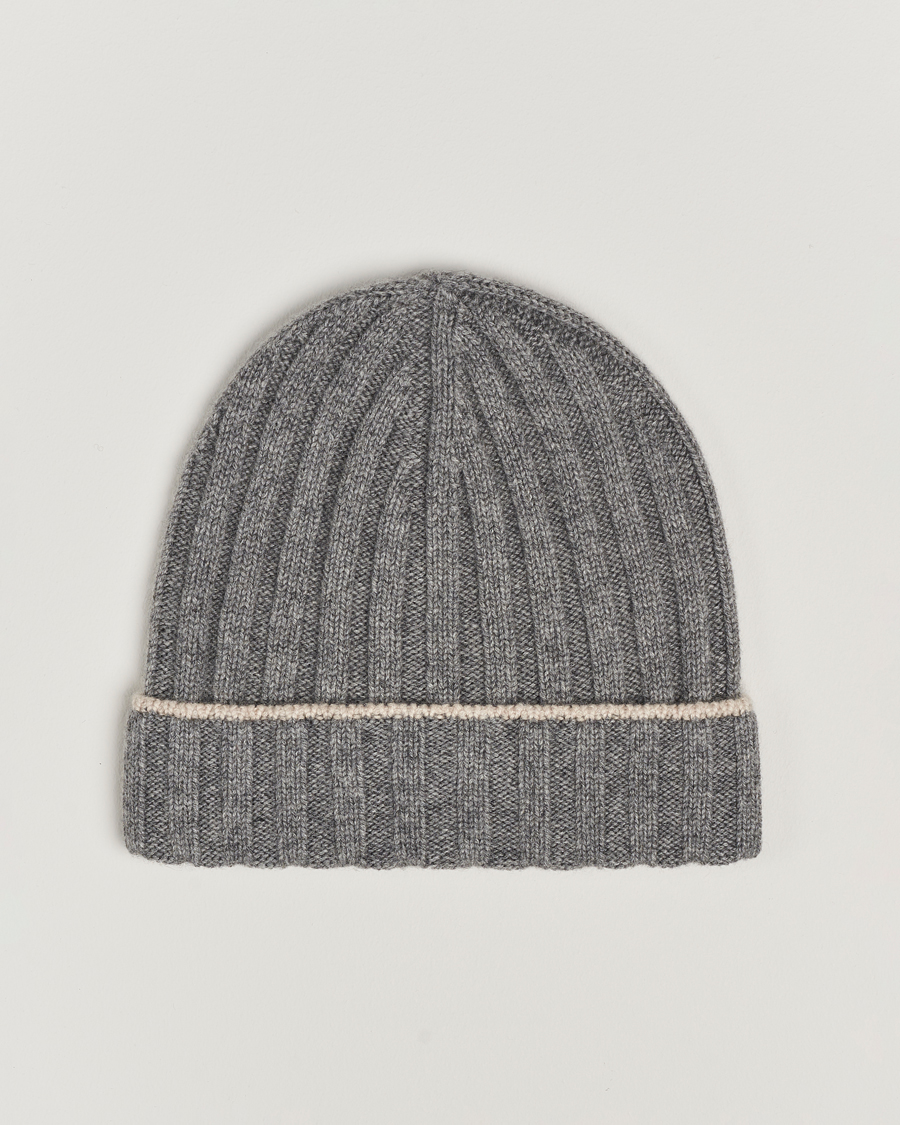 Herr | Brunello Cucinelli Cashmere Contrast Beanie Grey Melange | Brunello Cucinelli | Cashmere Contrast Beanie Grey Melange