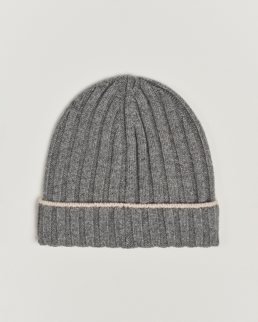 Herr | Brunello Cucinelli Cashmere Contrast Beanie Grey Melange | Brunello Cucinelli | Cashmere Contrast Beanie Grey Melange