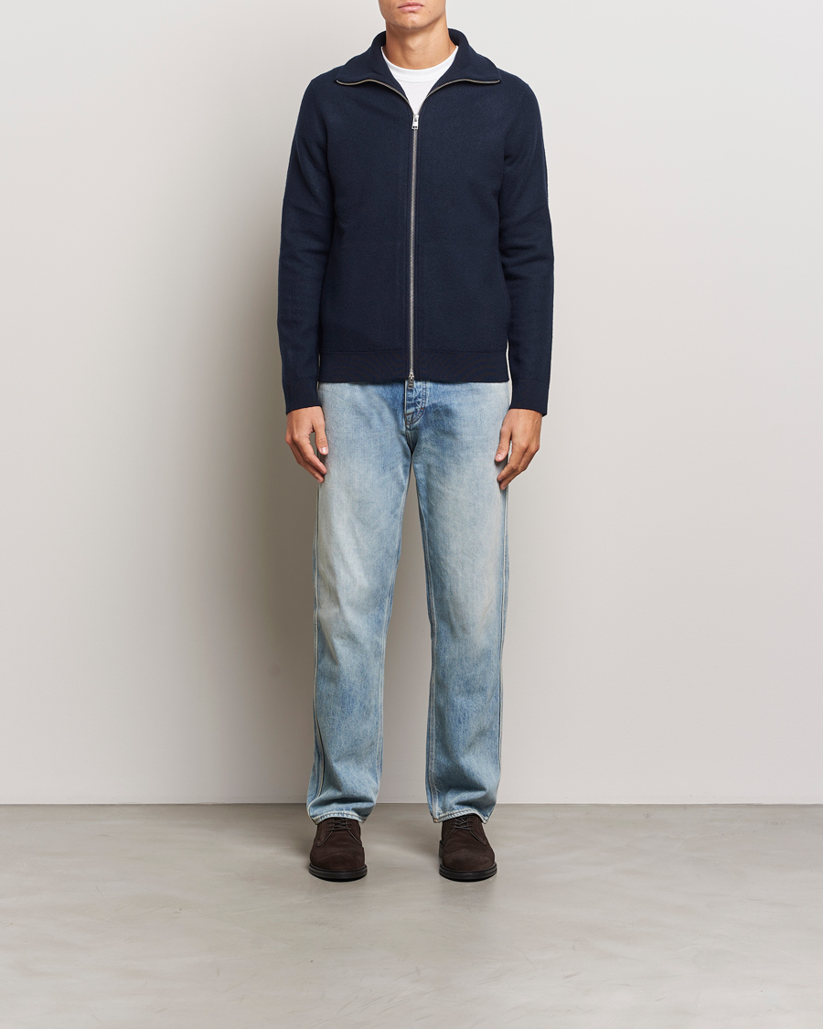 Herr | Tröjor | Morris | York Knitted Zip Jacket Navy