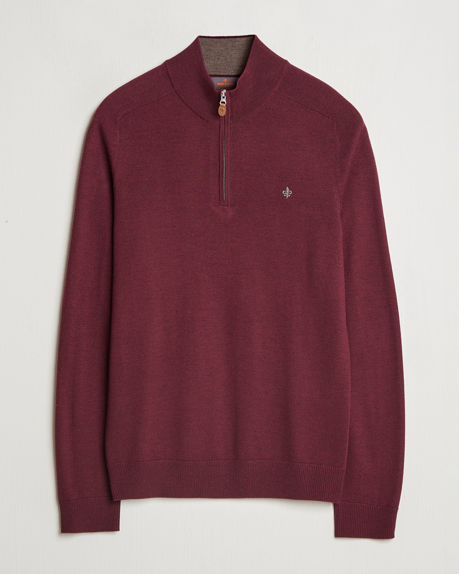 Herr | Tröjor | Morris | John Merino Half Zip Wine Red
