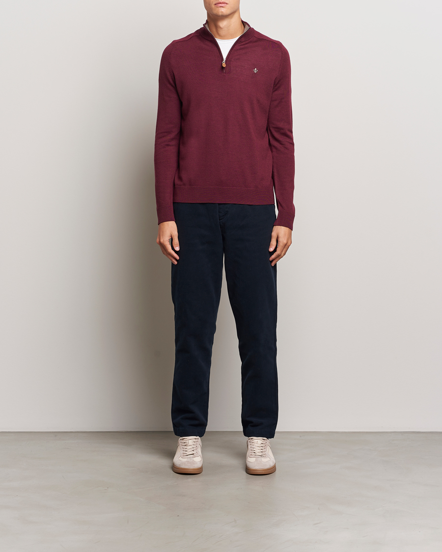 Herr | Tröjor | Morris | John Merino Half Zip Wine Red