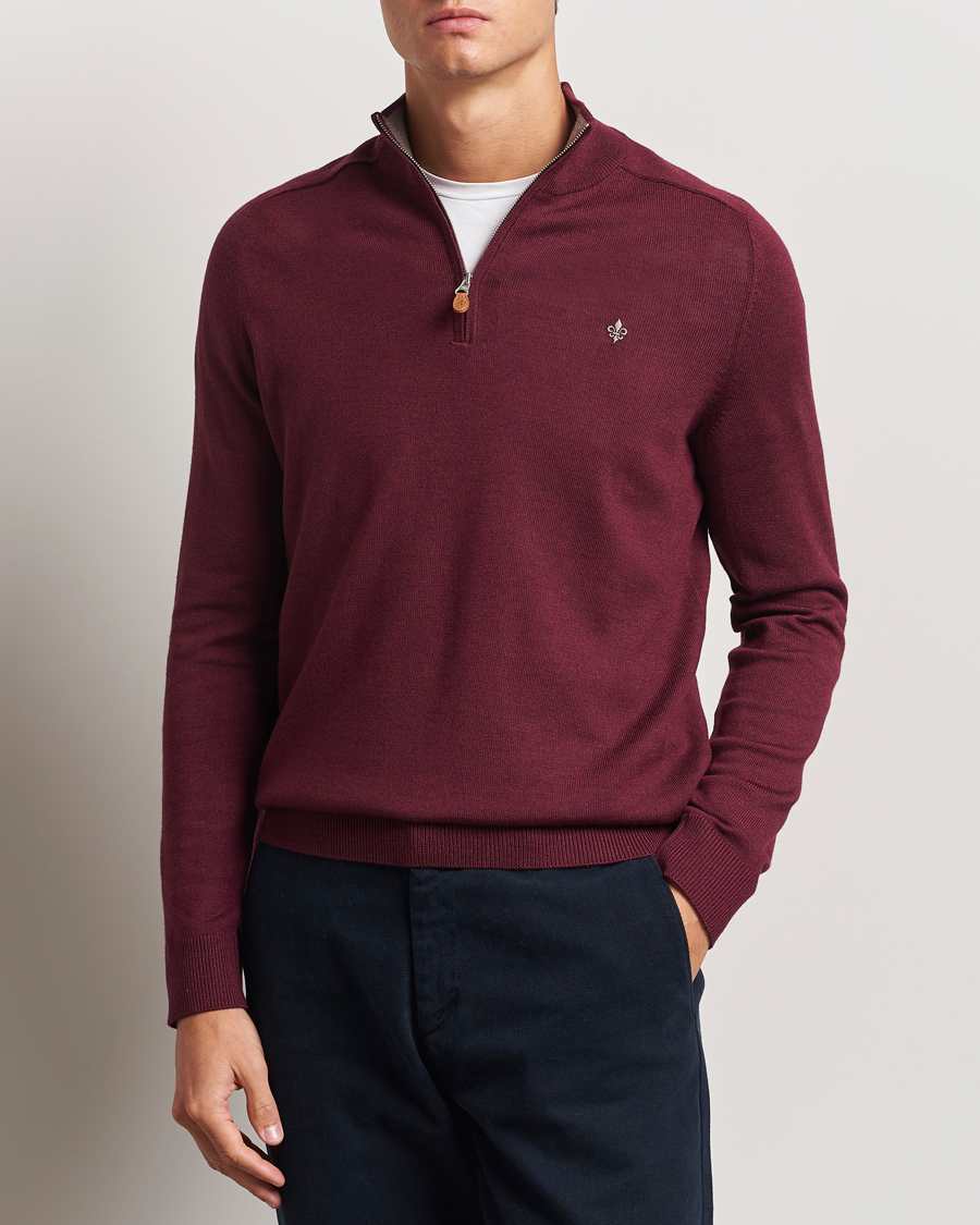 Herr | Tröjor | Morris | John Merino Half Zip Wine Red