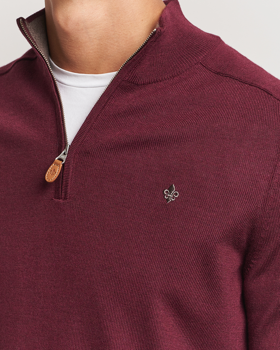 Herr | Tröjor | Morris | John Merino Half Zip Wine Red