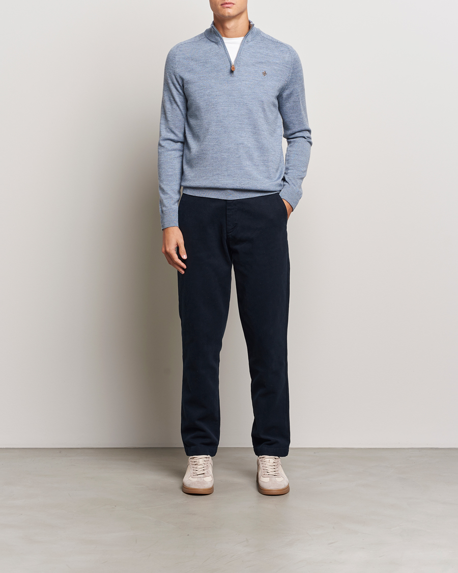 Herr | Tröjor | Morris | John Merino Half Zip Light Blue