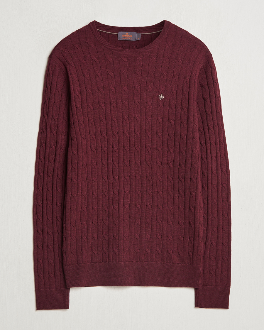 Herr | Tröjor | Morris | Merino Cable O-Neck Wine Red