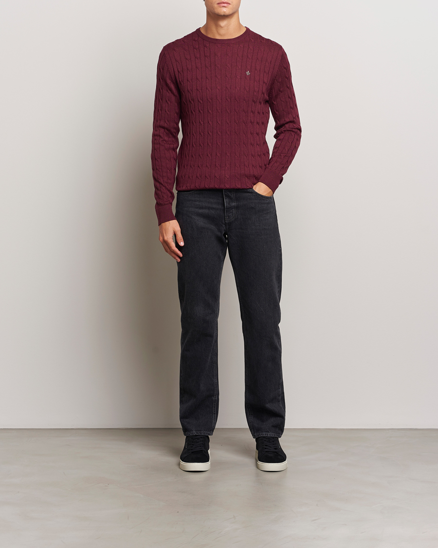 Herr | Tröjor | Morris | Merino Cable O-Neck Wine Red