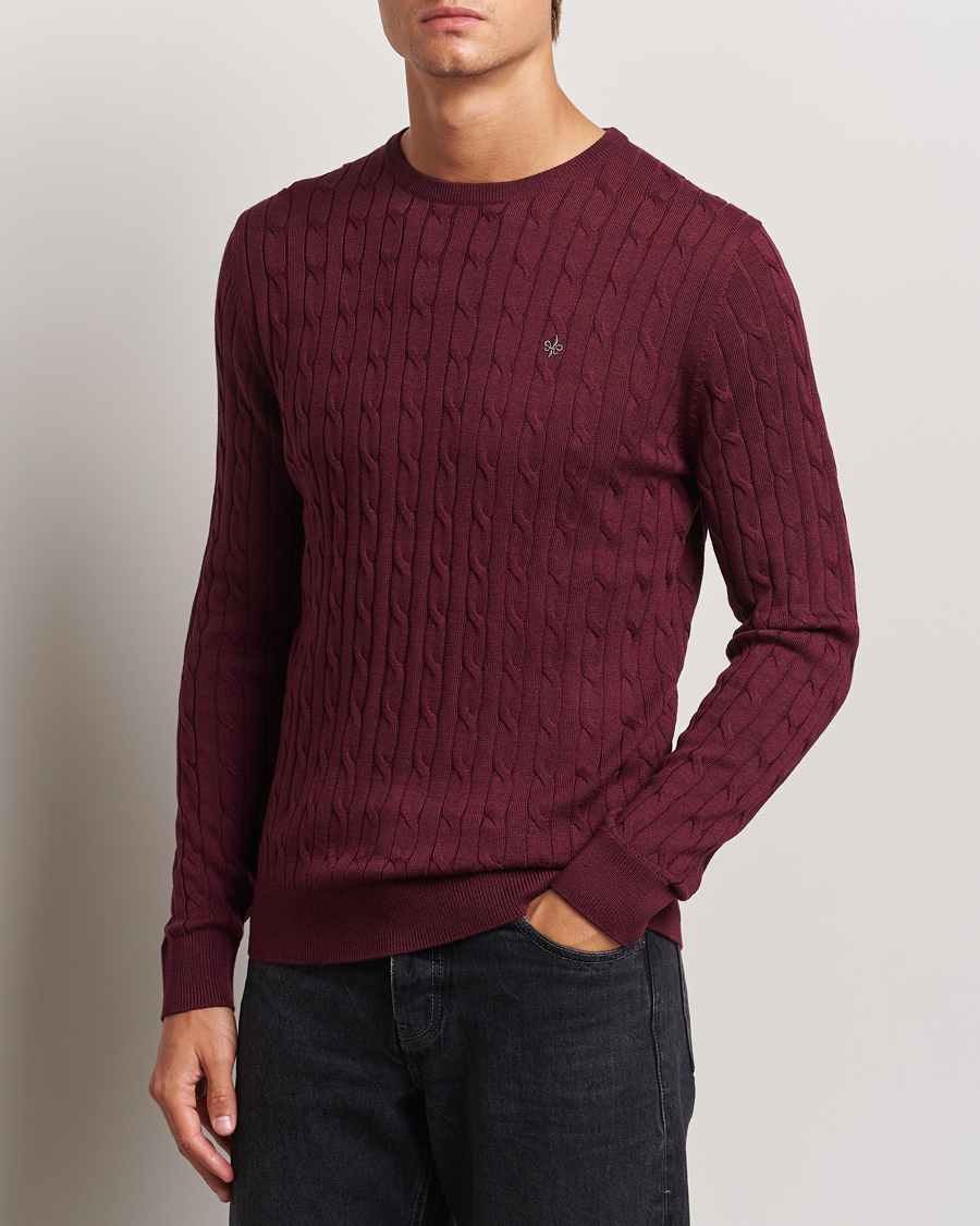 Herr | Tröjor | Morris | Merino Cable O-Neck Wine Red