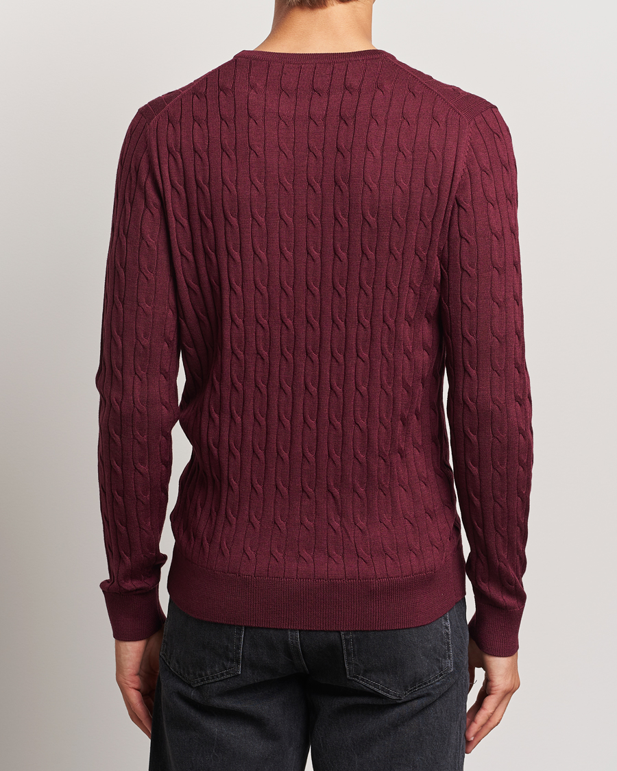 Herr | Tröjor | Morris | Merino Cable O-Neck Wine Red