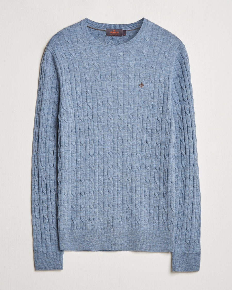 Herr | Tröjor | Morris | Merino Cable O-Neck Light Blue