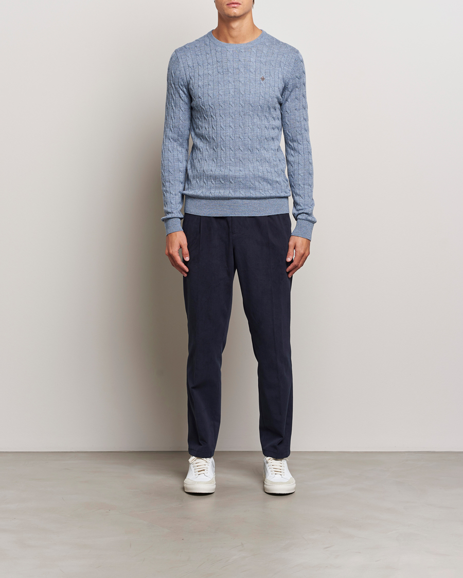 Herr | Tröjor | Morris | Merino Cable O-Neck Light Blue