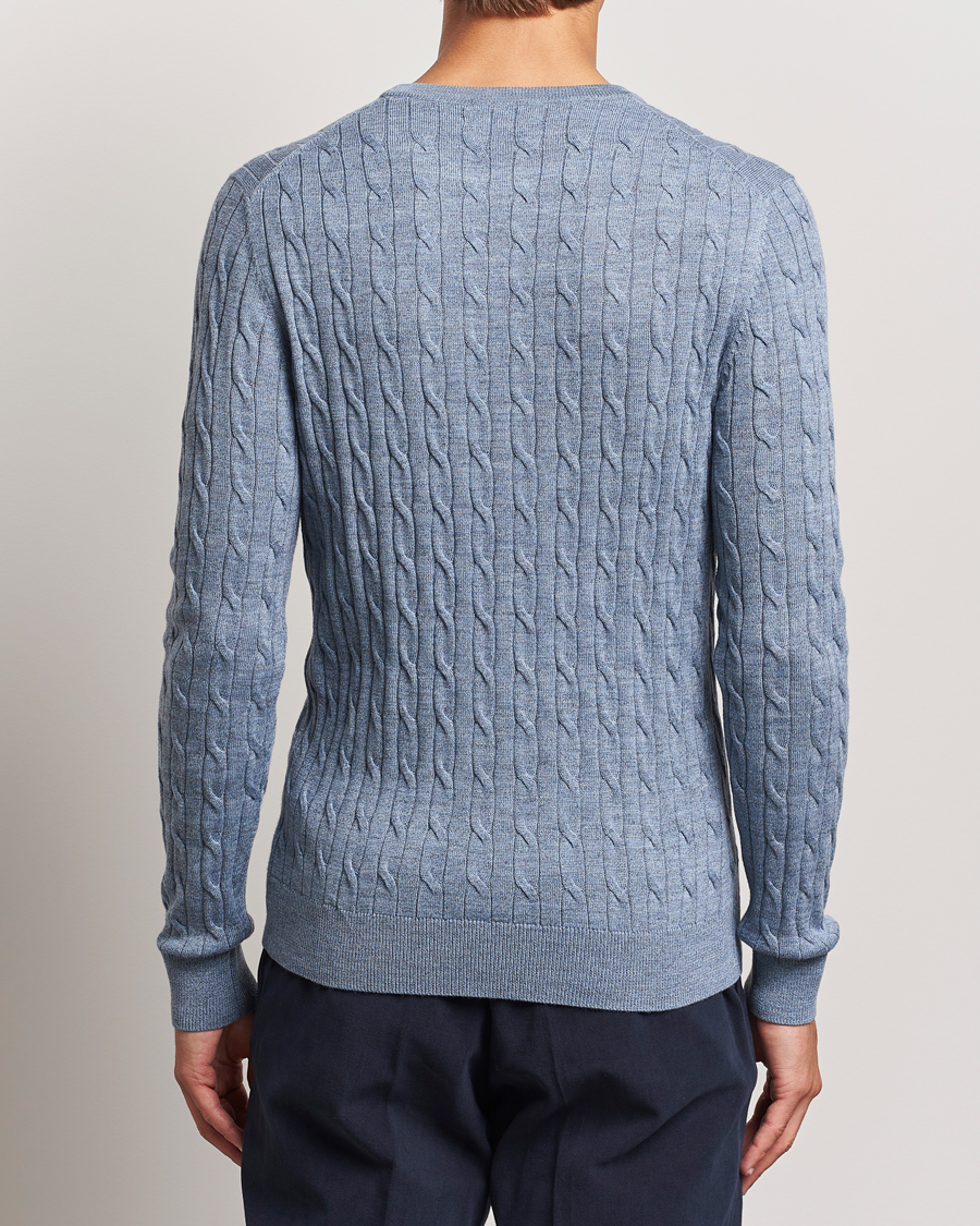 Herr | Tröjor | Morris | Merino Cable O-Neck Light Blue