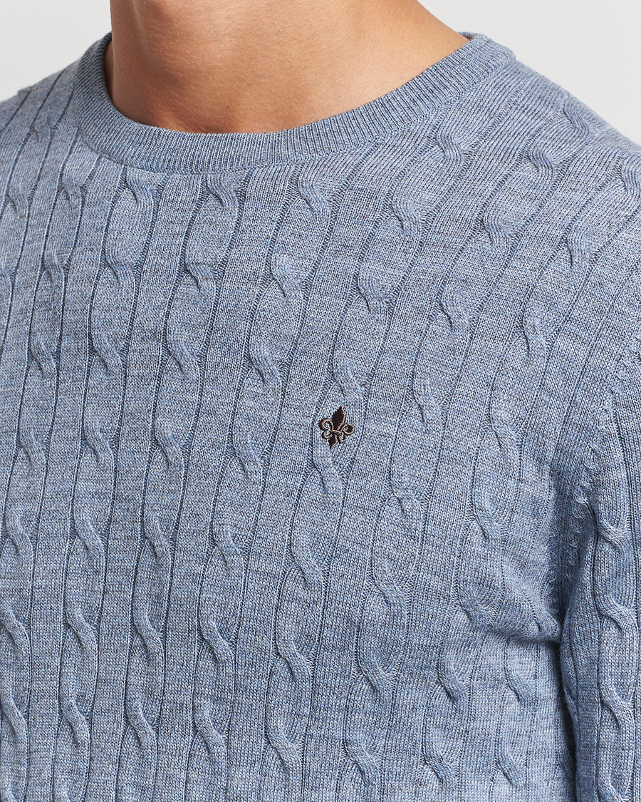 Herr | Tröjor | Morris | Merino Cable O-Neck Light Blue
