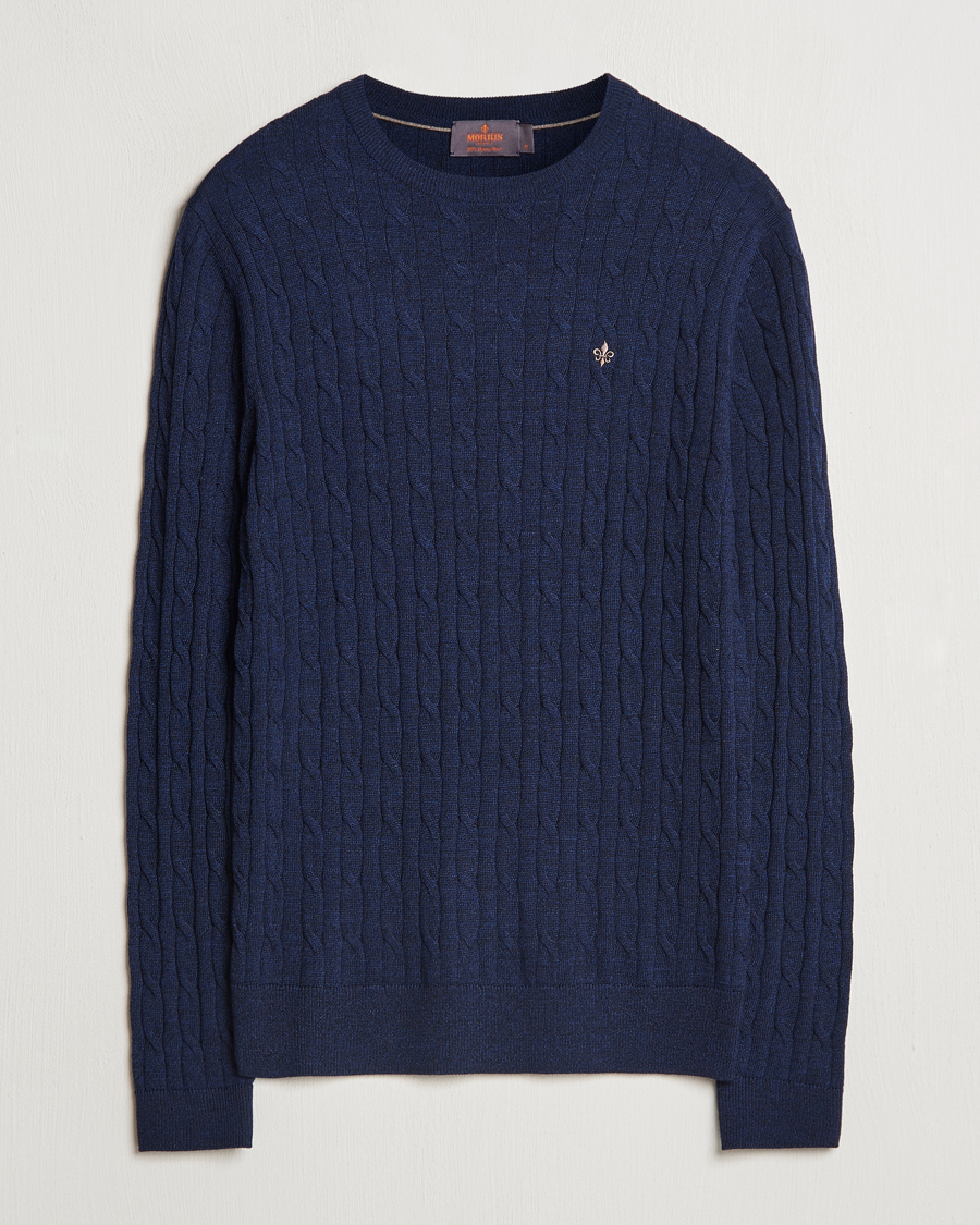 Herr | Tröjor | Morris | Merino Cable O-Neck Blue