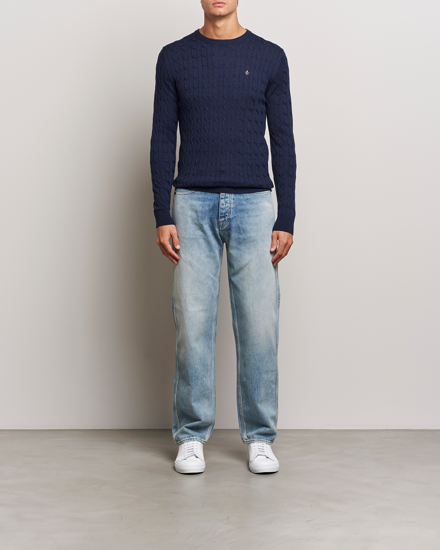 Herr | Tröjor | Morris | Merino Cable O-Neck Blue