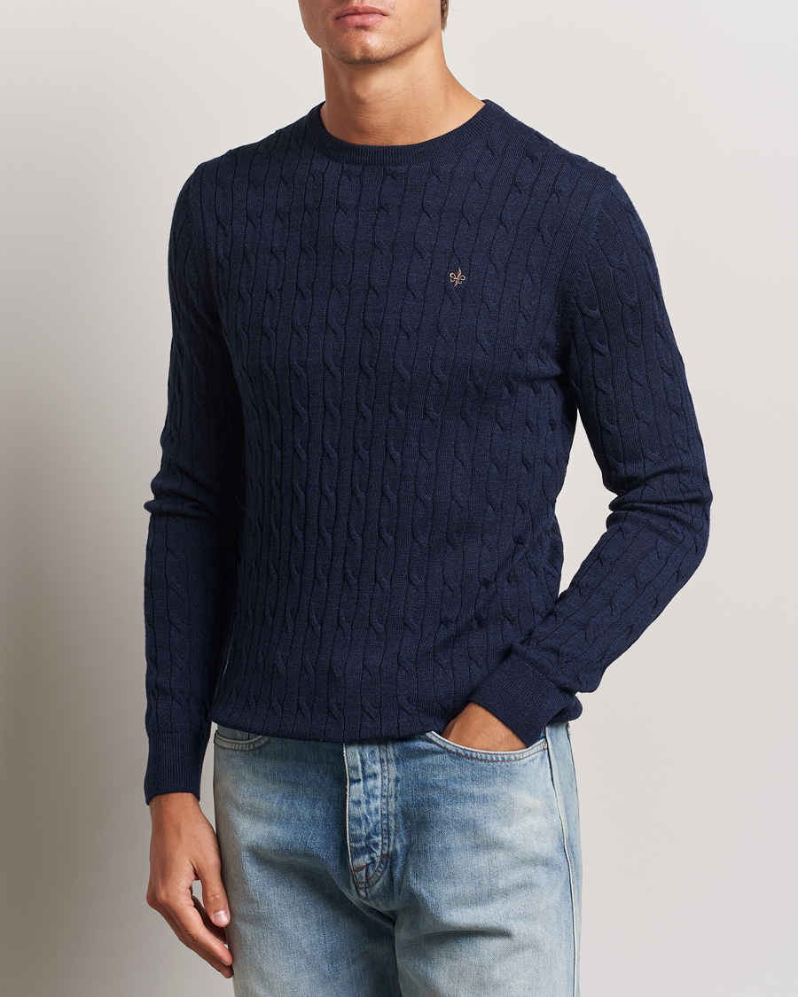Herr | Tröjor | Morris | Merino Cable O-Neck Blue
