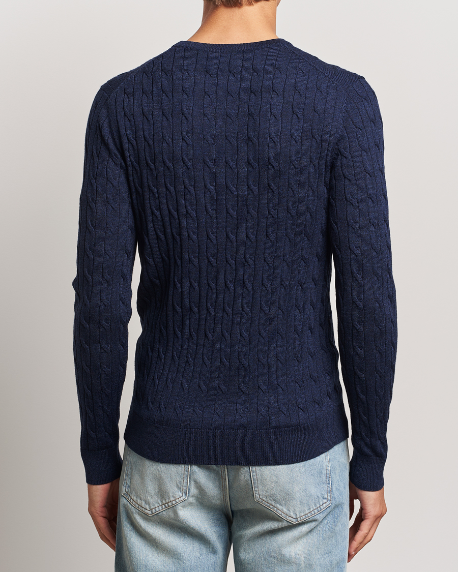 Herr | Tröjor | Morris | Merino Cable O-Neck Blue