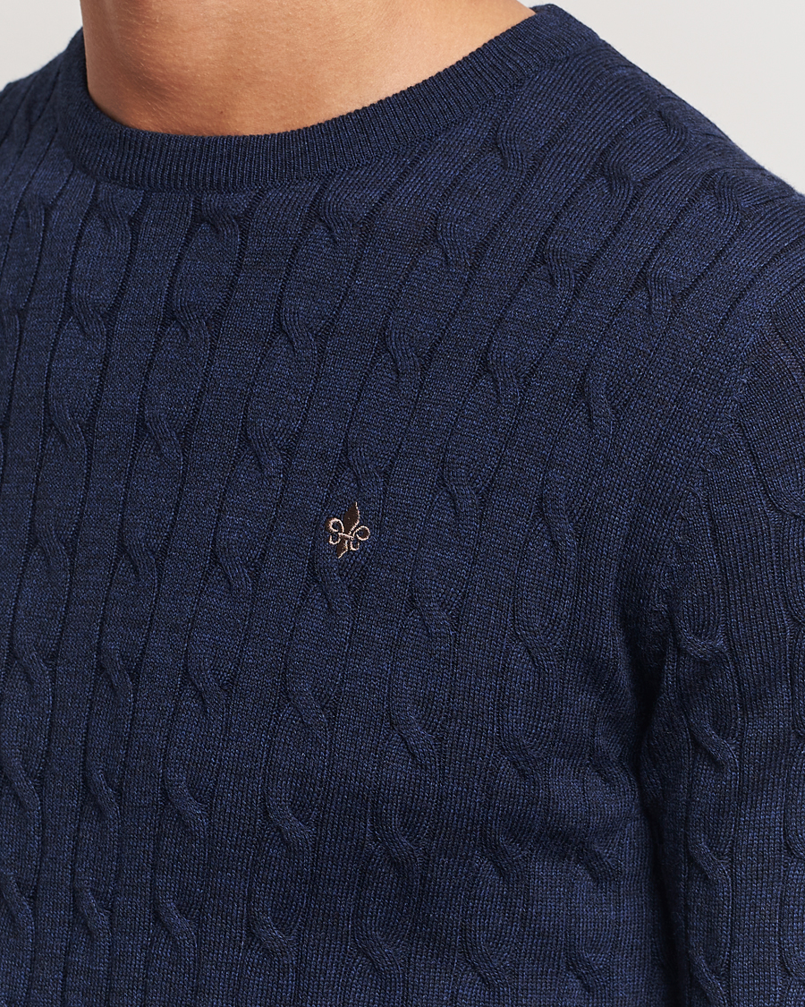 Herr | Tröjor | Morris | Merino Cable O-Neck Blue