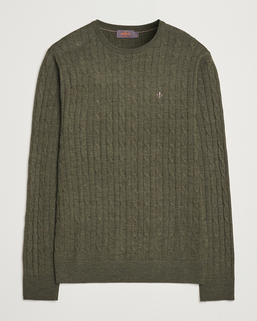 Herr | Tröjor | Morris | Merino Cable O-Neck Olive