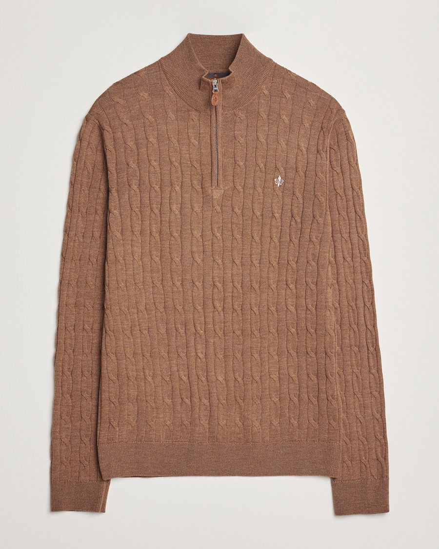Herr | Tröjor | Morris | Merino Cable Half Zip Camel