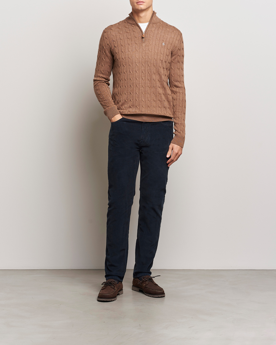 Herr | Tröjor | Morris | Merino Cable Half Zip Camel