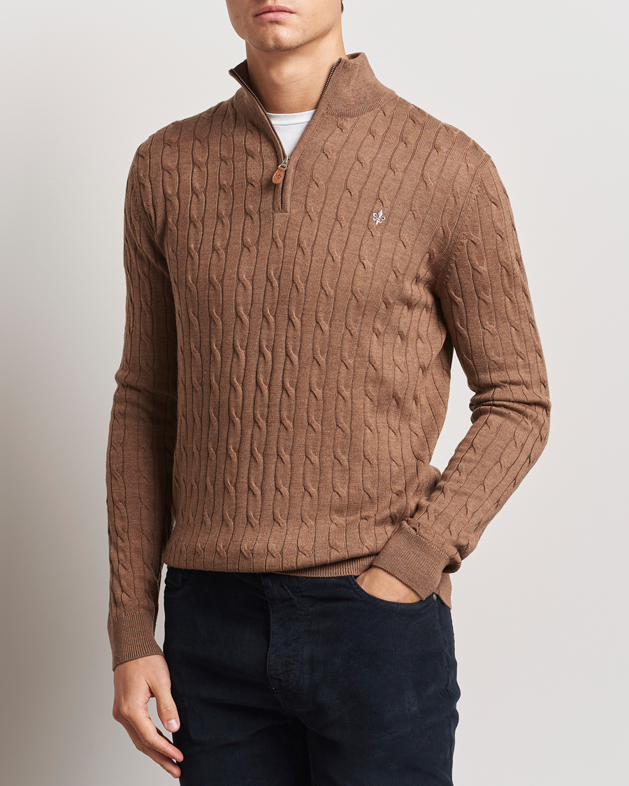 Herr | Tröjor | Morris | Merino Cable Half Zip Camel