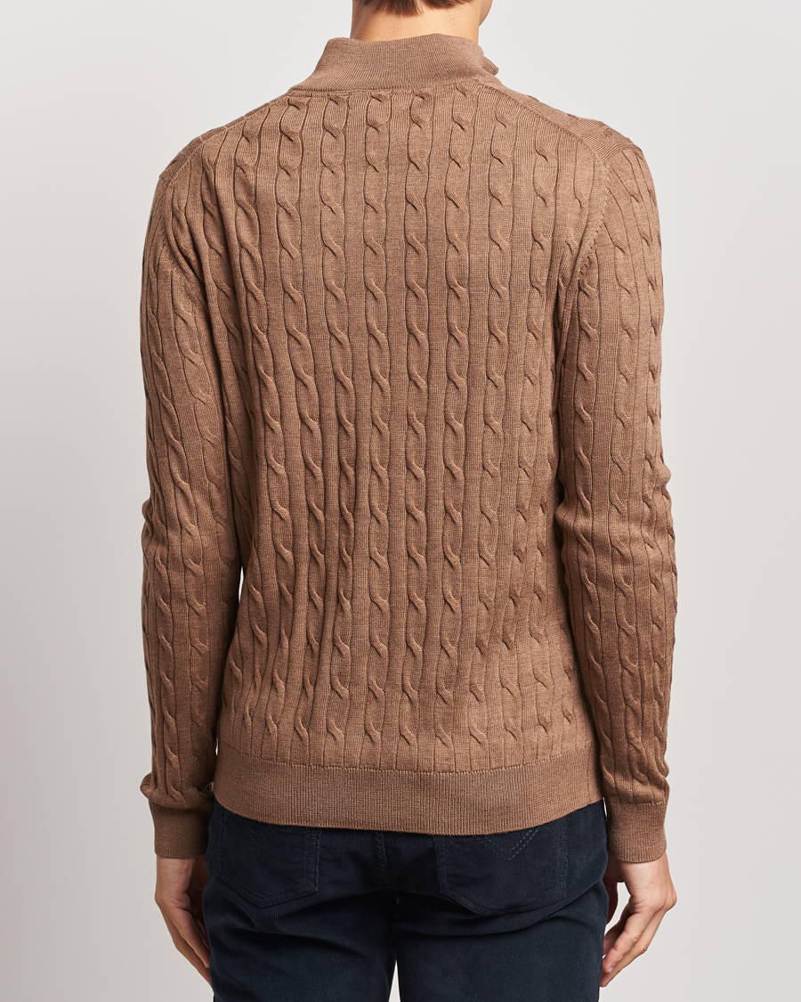 Herr | Tröjor | Morris | Merino Cable Half Zip Camel