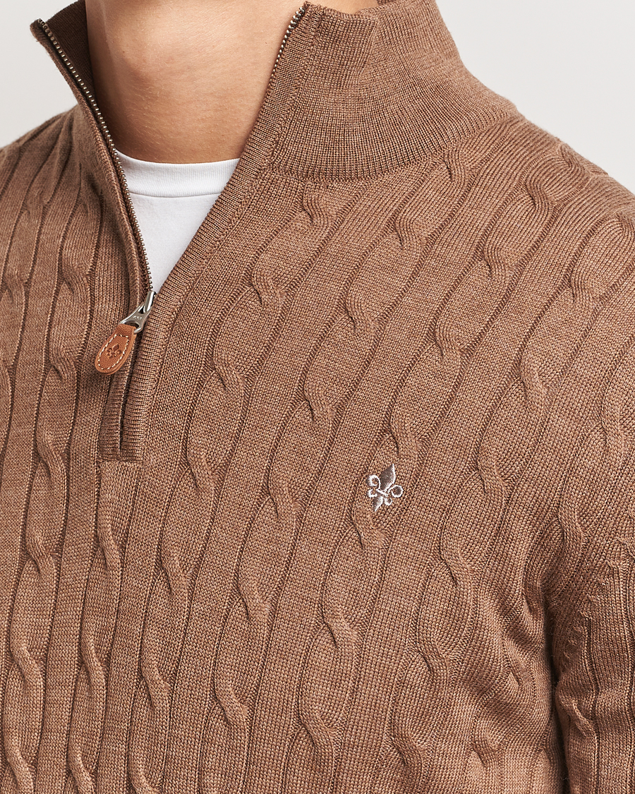 Herr | Tröjor | Morris | Merino Cable Half Zip Camel