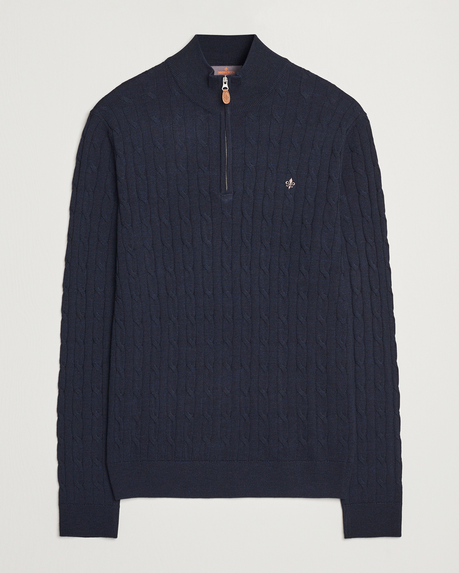 Herr | Tröjor | Morris | Merino Cable Half Zip Navy
