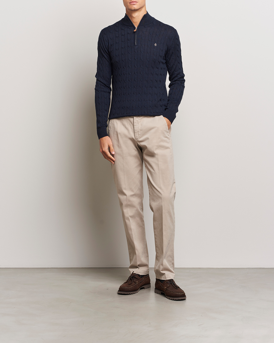 Herr | Tröjor | Morris | Merino Cable Half Zip Navy