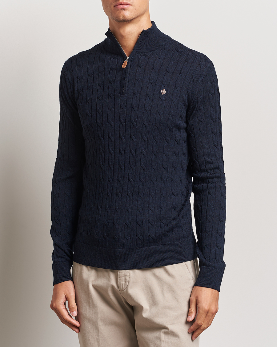 Herr | Tröjor | Morris | Merino Cable Half Zip Navy