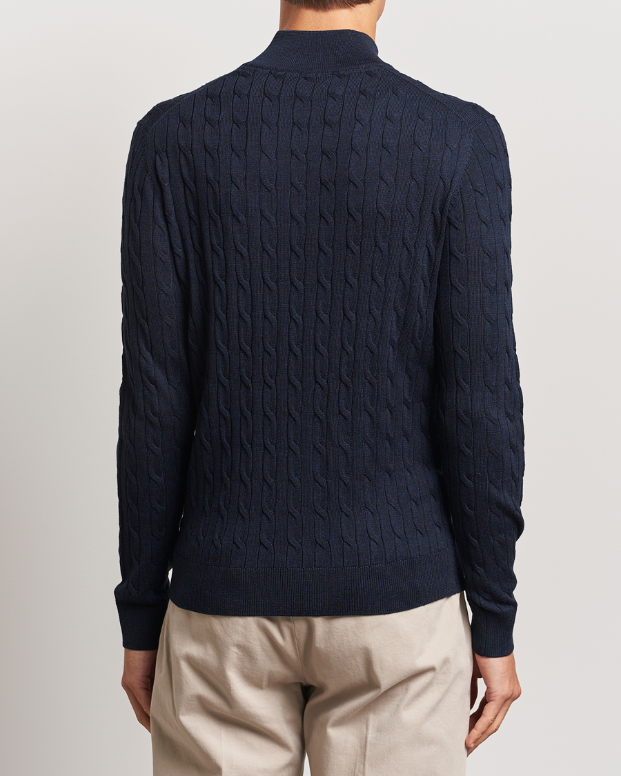 Herr | Tröjor | Morris | Merino Cable Half Zip Navy