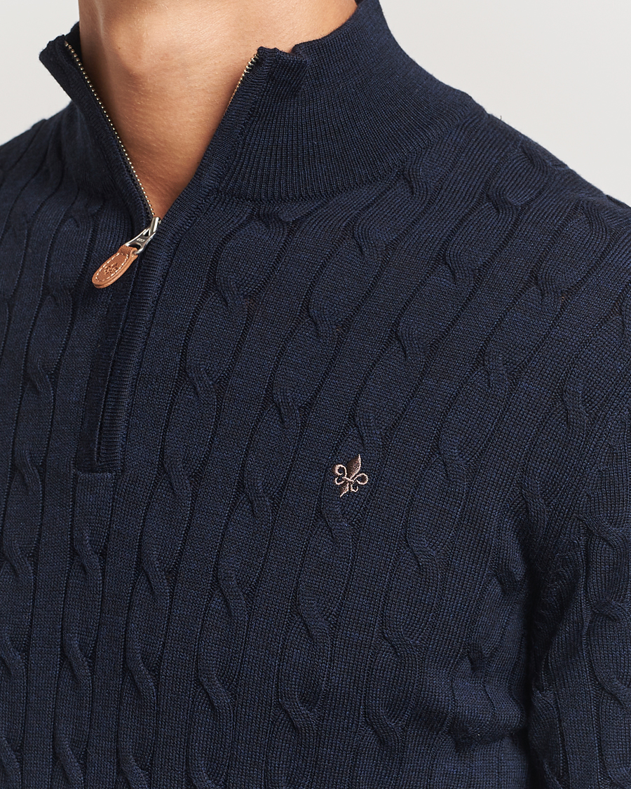 Herr | Tröjor | Morris | Merino Cable Half Zip Navy