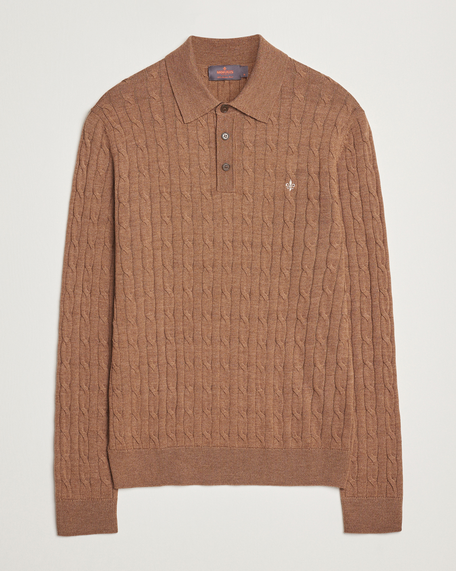 Herr | Tröjor | Morris | Merino Cable Polo Knit Camel
